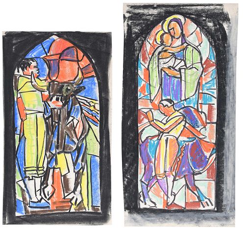 Malvina Hoffman Two Stained Glass Window Studies