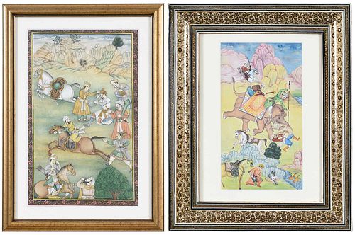Two Framed Mughal Miniature Paintings