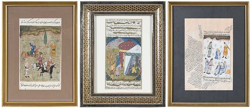 Three Framed Mughal Manuscript Paintings