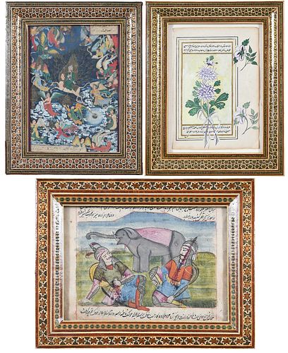 Three Framed Mughal Miniature Paintings