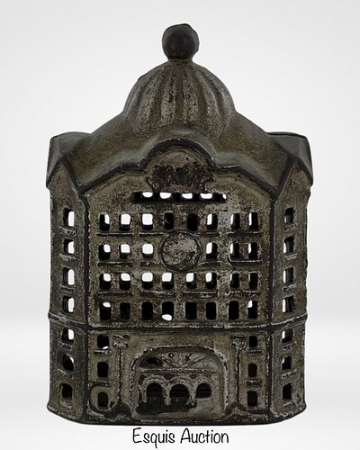 Antique Cast Iron Office Building Coin Bank