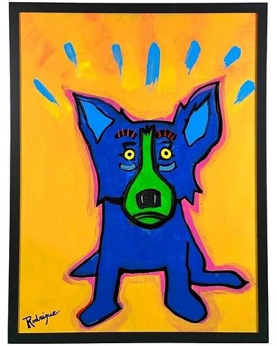 George Rodrigue (in Style)- Blue Dog Oil Painting