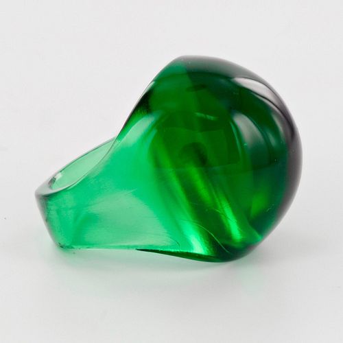 Lalique Green Crystal Cabochon Ring