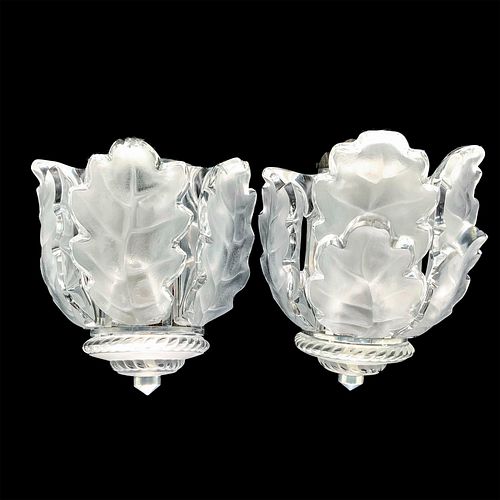 Marc Lalique (French, 1900-1977) Pair of Wall Sconces, Chene Oak Leaf 