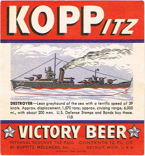 1942 Koppitz Victory Beer #15 12oz Label CS46-05-16 Detroit
