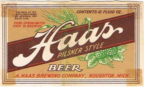 1937 Haas Pilsener Style Beer 12oz Label CS62-17 Houghton