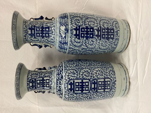 Pair Large Chinese Porcelain Temple Vases