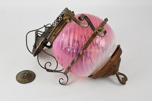 VICTORIAN CRANBERRY OPALESCENT HANGING LAMP