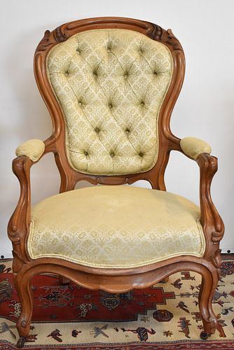 VICTORIAN FLORAL CARVED ARM CHAIR 