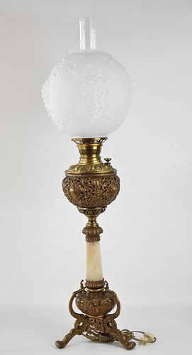 VICTORIAN BRASS & ONYX PARLOR LAMP