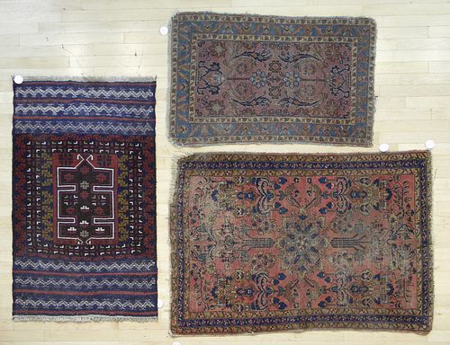Three oriental mats, 4' 10" x 3' 3", 4' 6" x 2' 8"