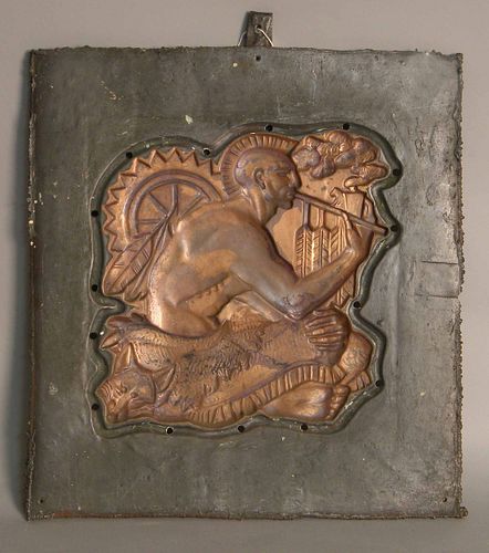 Copper mold of a Native American smoking a pipe, 1