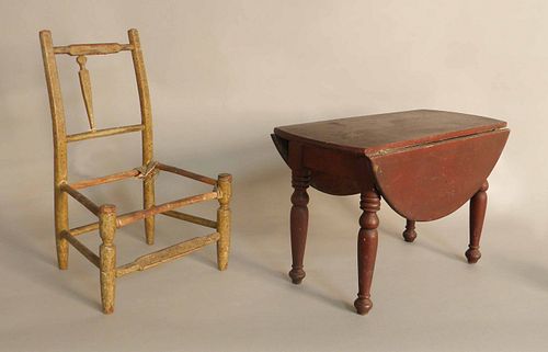 Dolls' painted Sheraton drop leaf table, 19th c.,2