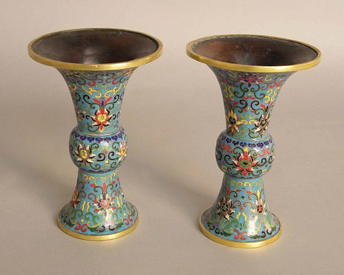 Pair of cloisonné vases, 7" h.