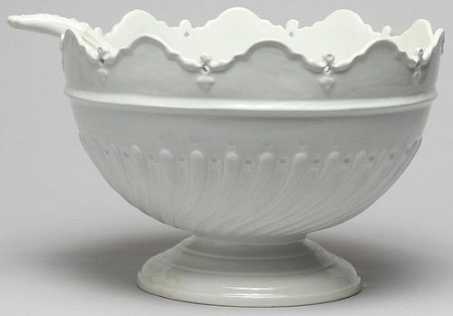 Italian White-Glazed Ceramic Punch Bowl & Ladle