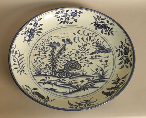 Blue and white export porcelain charger, 24" dia.