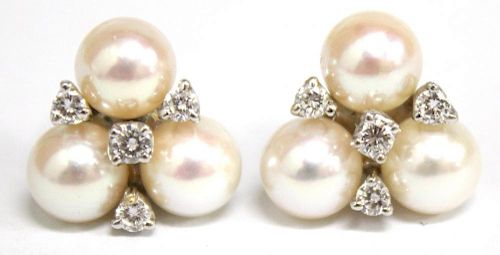 Trefoil 18K White Gold, Pearl, & Diamond Earrings