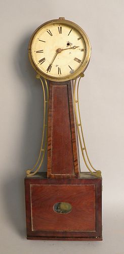 Mahogany banjo clock, 19th c., with a painted dial