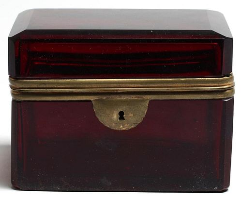 Brass & Red Bohemian Glass Box