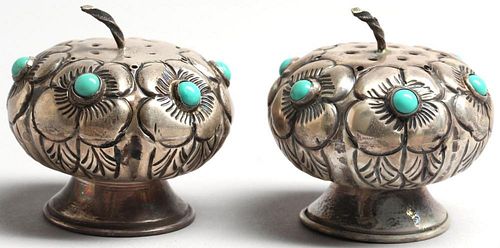 Pair of Taxco Silver & Turquoise Salt & Peppers