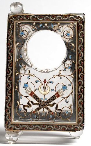 Antique Hand-Enameled Judaica Glass Clock Case