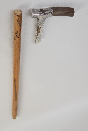 VICTORIAN WOODEN CANE & SILVER HANDLE