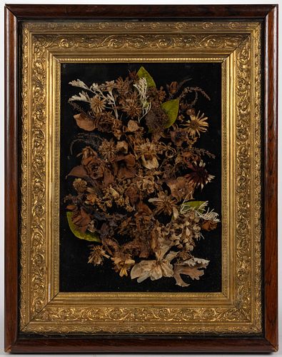 AMERICAN VICTORIAN SHADOWBOX FRAME WITH DRIED FLOWERS