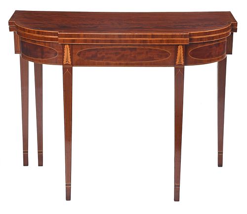 Fine American Federal Figured and Inlaid Mahogany Card Table