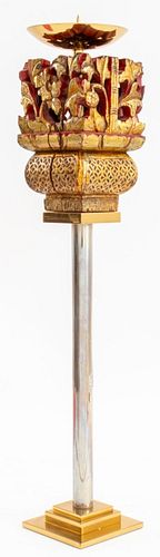 Karl Springer Gilt Wood Mount Brass Candle Pricket