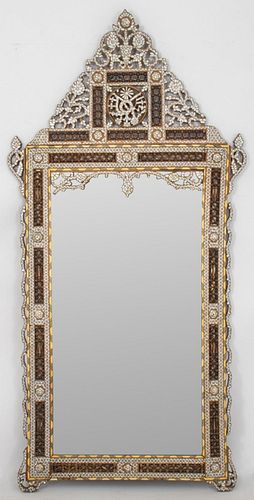 Syrian Abalone Inlaid Fretwork Beveled Mirror