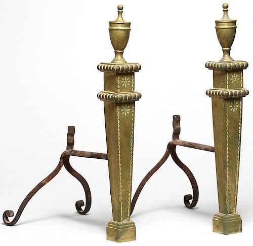 Pair of Neoclassical-Style Brass Andirons
