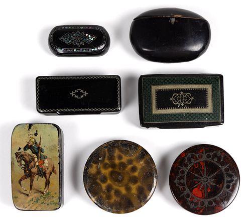 ASSORTED ANTIQUE SNUFF / TOBACCO BOXES, LOT OF SEVEN