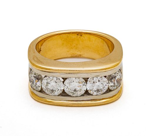 Men's Ring, 5 Brilliant Cut Diamonds & 14kt Yellow Gold, 22g Size: 11.5
