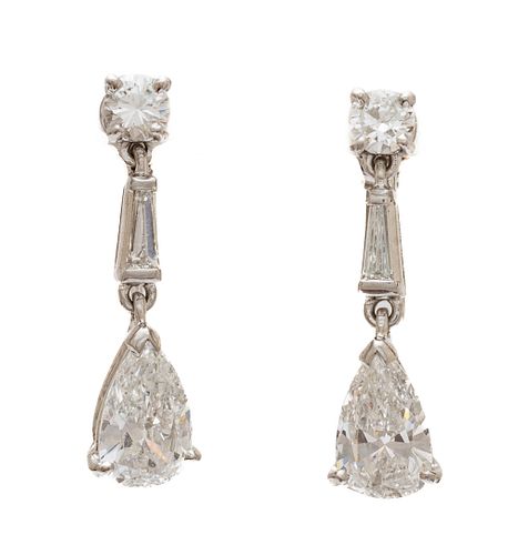 1.5ct Diamond Pear Shape & 1.1ct.14kt White Gold Earrings, H 1" W 0.25" 6g