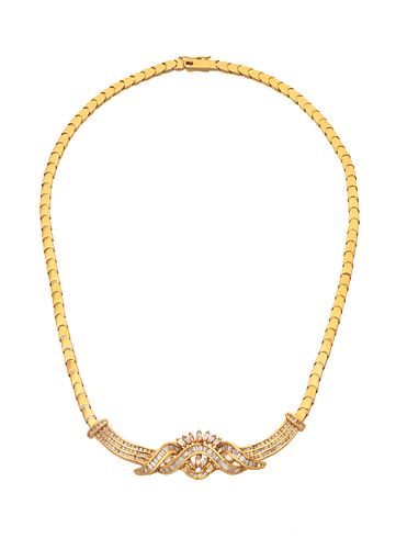 Diamond And 18K Yellow Gold Necklace, L 16.5" 37.3g