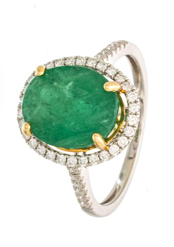4.1ct Natural Emerald, Diamond & 14kt Gold Ring, 3g Size: 6.25