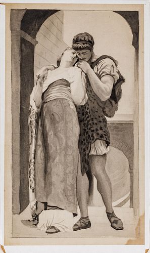 Edward Hopper (American, 1882-1967) Brush, Ink Wash And Pencil Ca. 1900-05, "Wedded" After Lord Frederic Leighton, H 12.4" W 7.3"