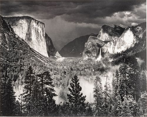 Ansel Adams (American, 1902-1984) Gelatin Silver Print 1945 (Later Imp), Thunderstorm, Yosemite Valley, California, H 7.5" W 9.5"