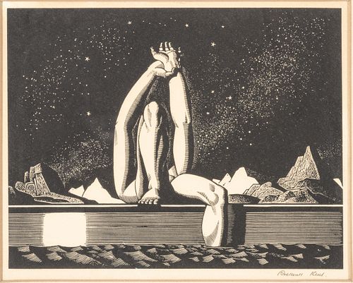 Rockwell Kent (American, 1882-1971) Wood Engraving On Wove Paper, 1930, Starlight, H 5.4" W 6.8"