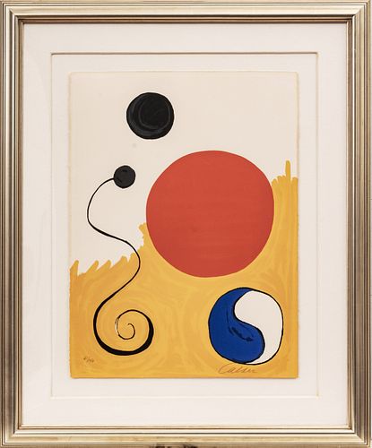 Alexander Calder (American, 1898-1976) Lithograph In Colors On Wove Paper, 1970, Red Sphere On Yellow Ground, H 29.75" W 22.75"