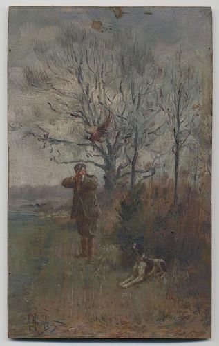 Marcel Emmanuel Moisand æ(1874-1903). Hunting. Oil on Panel.