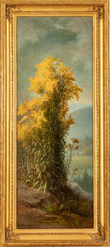 Benjamin Champney (American, 1817-1907) Oil On Panel, Ca. 1875, Goldenrod, Conway Meadow H 48" W 18"