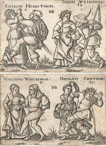 Hans Sebald Beham (German, 1500-1550) Engraving On Laid Paper, Ca. 1547, September And October; November And December, 2 Works H 2" W 2.8"