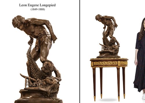 A Large 19th C. Leon Eugene Longepied Singed Patinated Bronze Sculpture