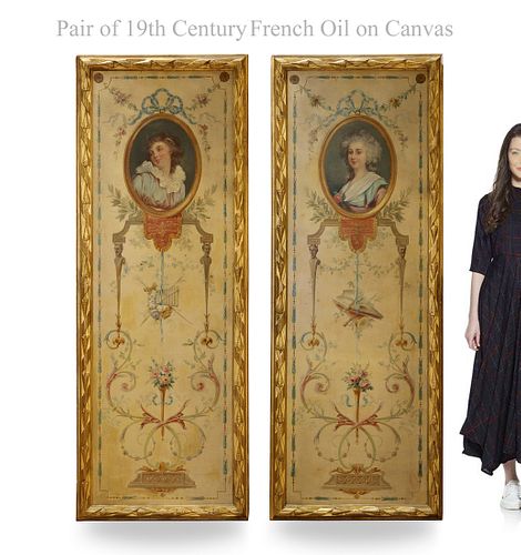 A Pair of Large 19th C. French Oil on Canvas Painting/Divider