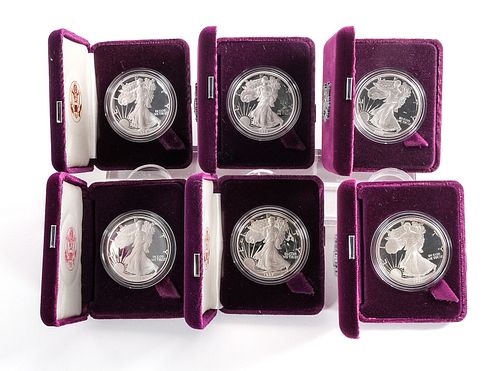 6 American Eagle 1 oz Proof Silver Coins