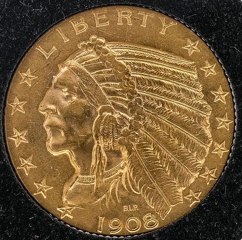 1908-P $5 Gold Indian Head Half Eagle