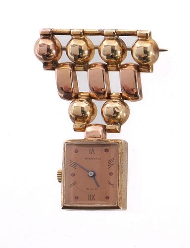 Ladies Ovis 14K Rose Gold Lapel Pin Watch