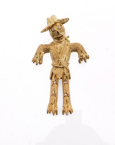 Fantastic 18k Figural Scarecrow Brooch