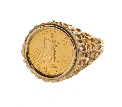 Men's $5 1/10 Gold Eagle Coin Ring